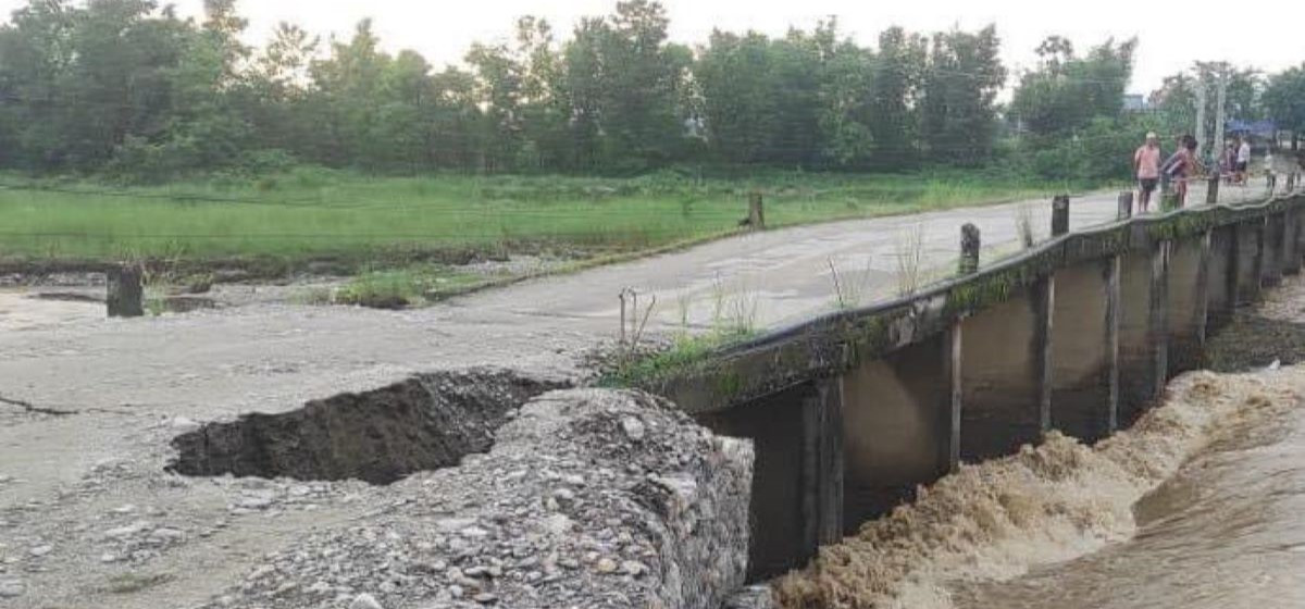 शनिश्चरे–खुदुनाबारी जोड्ने बिरिङ खोलाको पुल बाढीले भत्कायो