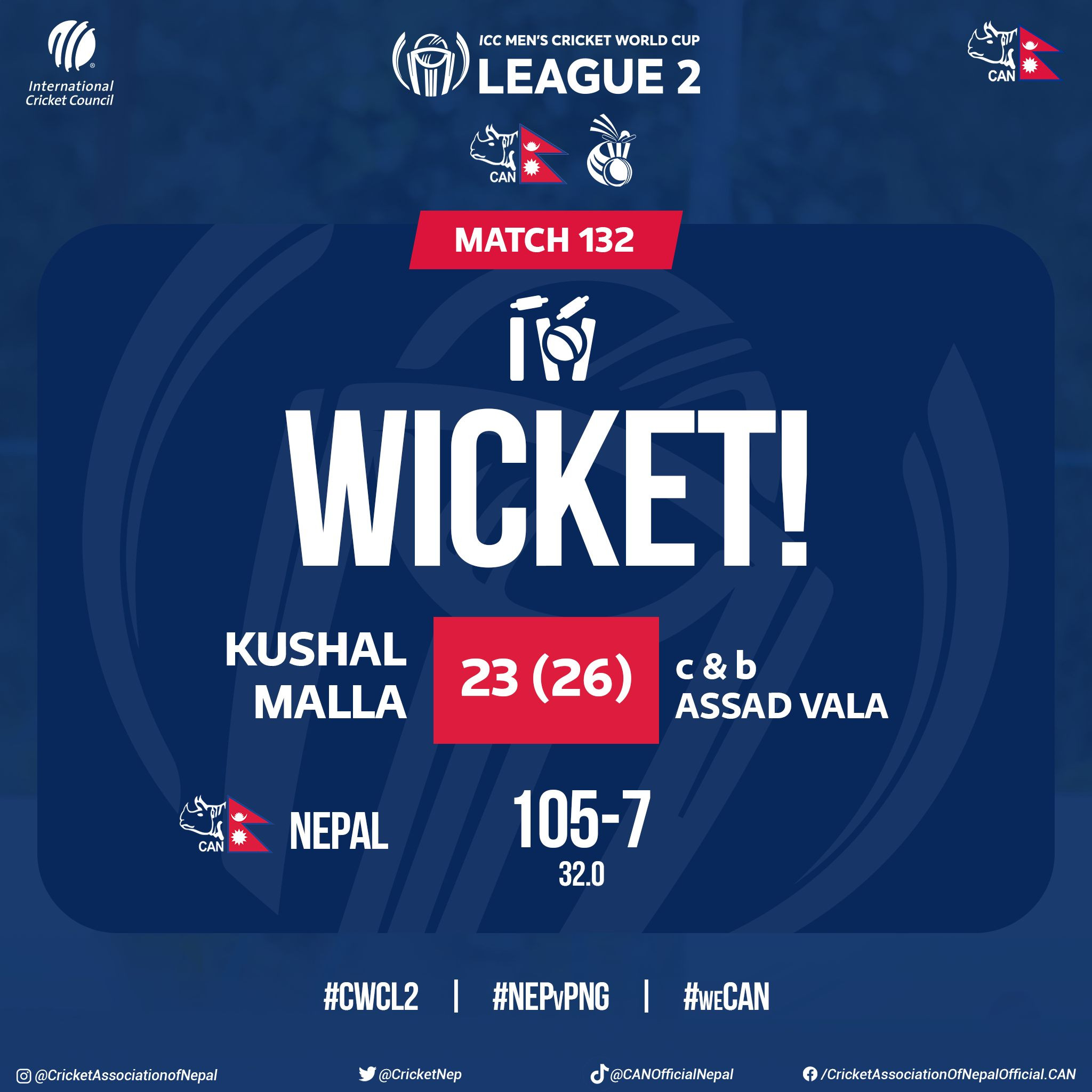 नेपालले सातौं विकेट गुमायो, कोको भए आउट