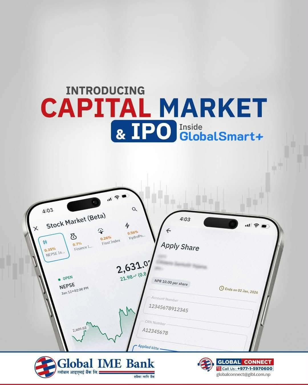 ग्लोबल आइएमई बैंकको ‘ग्लोबल स्मार्ट प्लस’ एपमार्फत आईपीओ भर्ने सुविधा, लाइभ मार्केट अपडेट