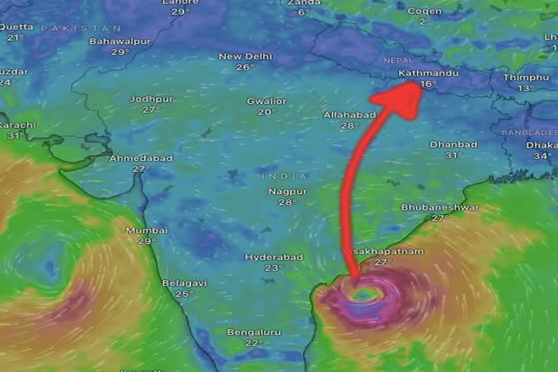 चक्रवात ‘मोन्था’ को कारण नेपालको मौसम शुक्रबार साँझसम्म प्रभावित हुने