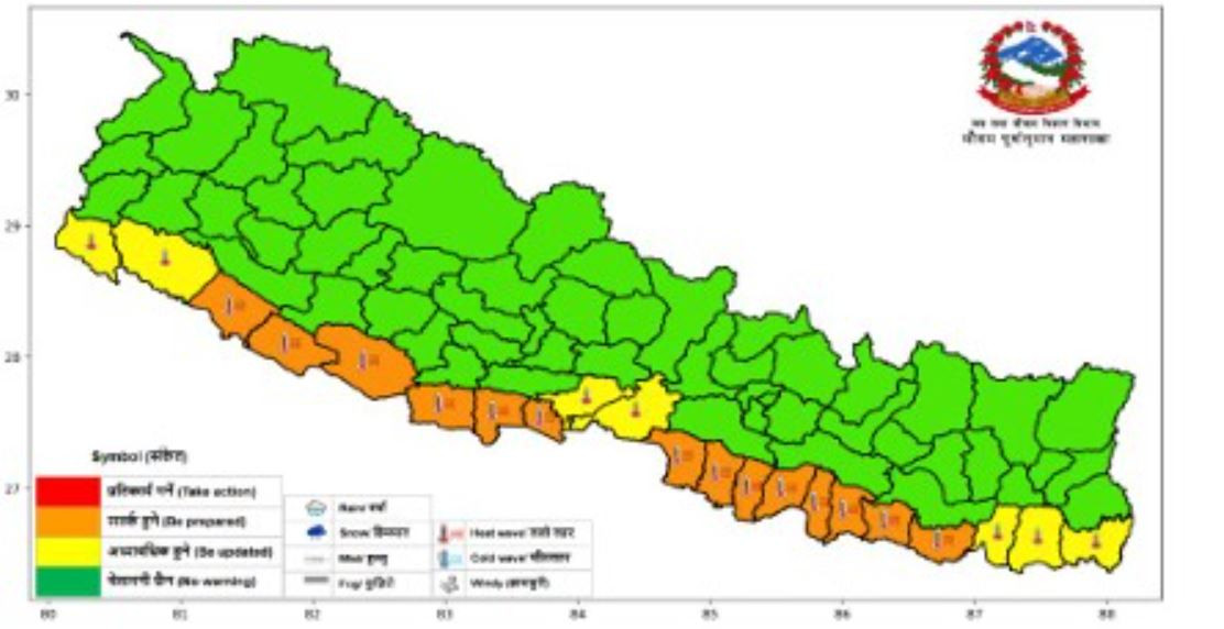अबको तीन दिन देशका तराई भेगमा अत्यधिक गर्मी हुने भएकाले सावधानी अपनाउन आग्रह