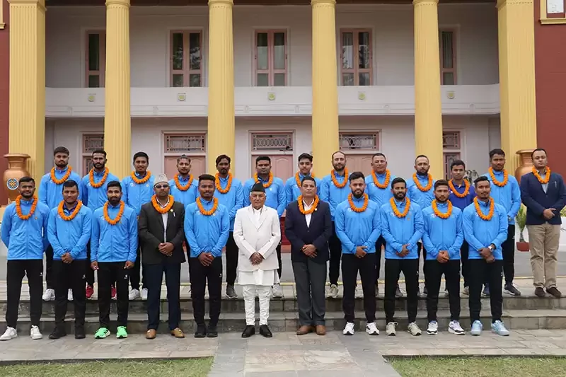 राष्ट्रपति पौडेलद्वारा राष्ट्रिय क्रिकेट टिमलाई सम्मान